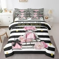 thumbnail image 1 of Erosebridal Romantic Makeup Bedding Sets Full Size,Floral Flower Comforter Sets with Sheets,Black White Geometric Lines Bed in a Bag Full Size,Breathable Room Decorative Reversible,7-Piece, 1 of 7