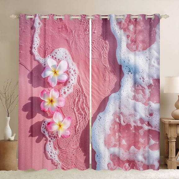 Erosebridal Romantic Marine Curtains and Drapes (42x63), Coastal Beach 30%-50% Blackout Curtains for Bedroom, Pink Flower Curtains for Living Room, Window Curtains Bedroom Decor