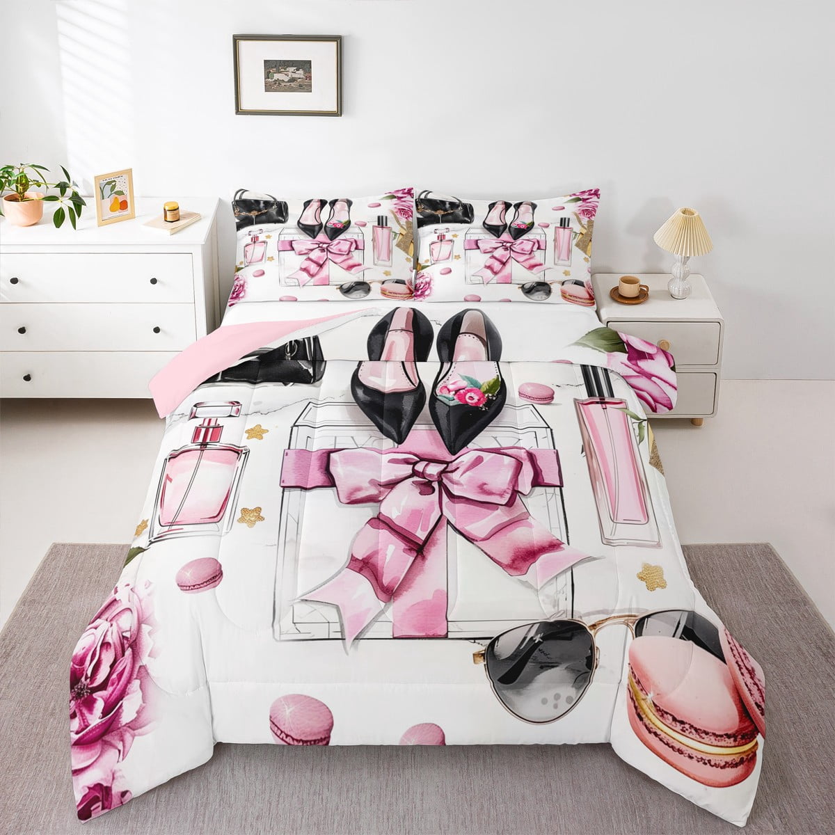 Erosebridal Romantic Pink Rose Bedding Twin Comforter Set, High Heels ...