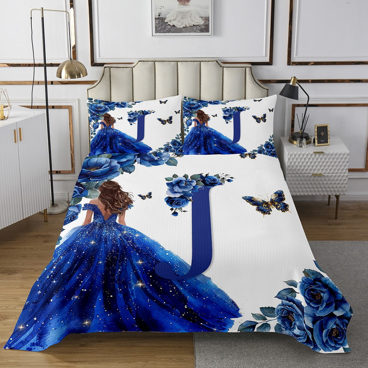 Blue Princess Blanket Set Princess Style Bedding Set Double Ruffle