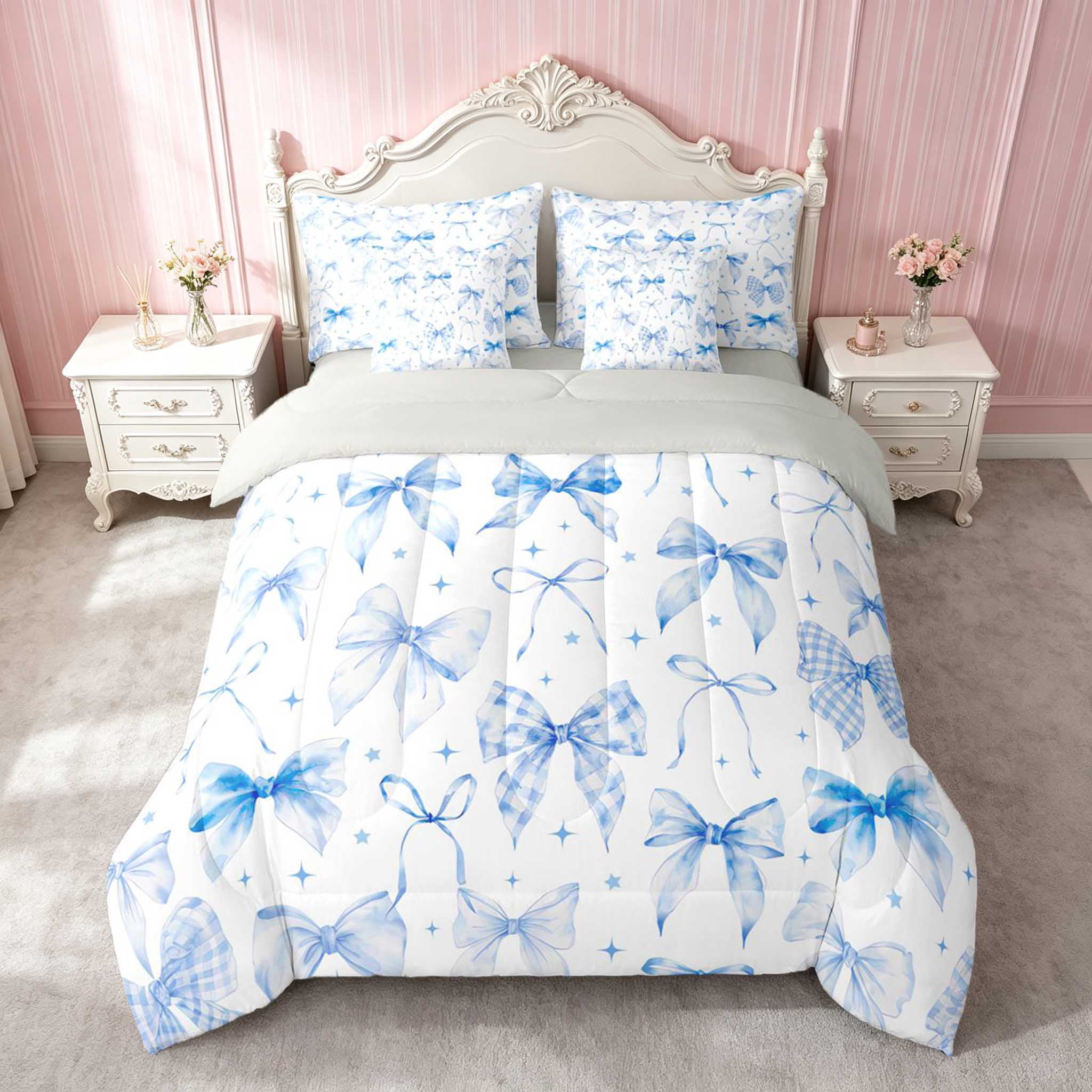 Grey Fall Ribbon Erosebridal Romantic Satin Bow Ribbon King Bedding for Girls, Charming ...