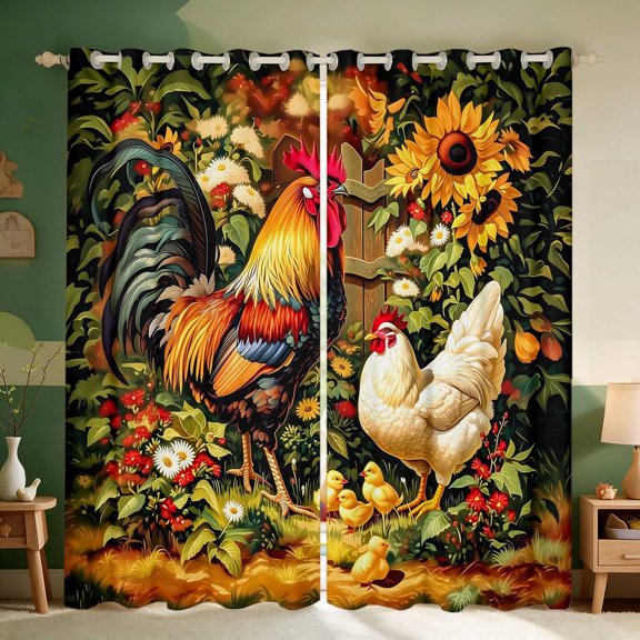 Erosebridal Rooster Blackout Curtains Set of 2 (38x54 Each) for Boys Girls, Sunflower Garden Living Room Curtains