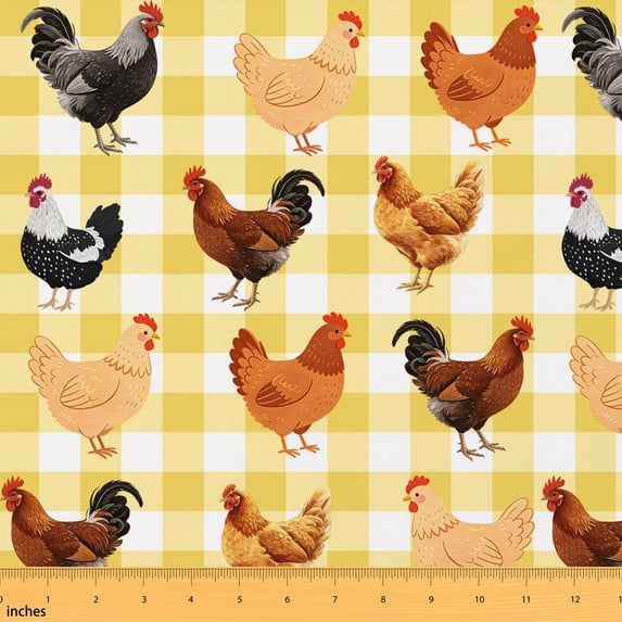Erosebridal Rooster Print Fabric by the Yard 5 Yards Chicken Pattern Fabric for Sewing, Rose Pink