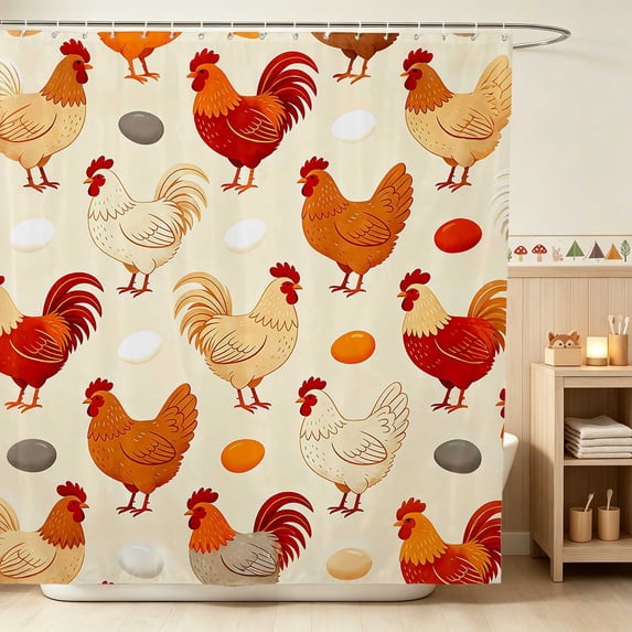 Erosebridal Rooster Shower Curtain 72Wx72L for Boys Girls, Farm Eggs Waterproof Bathroom Curtain