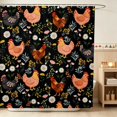 thumbnail image 1 of Erosebridal Rooster Shower Curtain 72Wx84L for Girls, Black Wildflowers Waterproof Bathroom Shower Curtain, 1 of 5