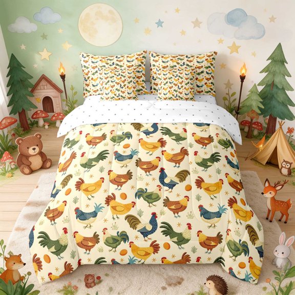 Erosebridal Rooster Twin Bedding for Boys Girls, Colorful Farm Bedding Comforter Set, Reversible 7 Pieces