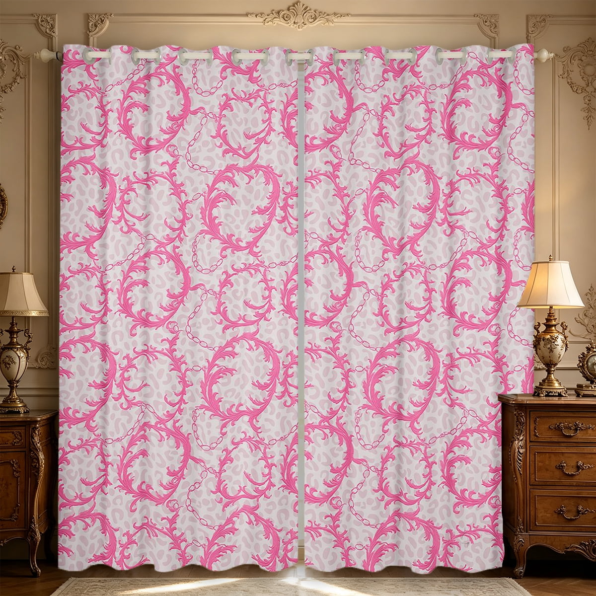 Erosebridal Rose Leopard Print Curtains and Drapes Pack of 2 (52x63 ...