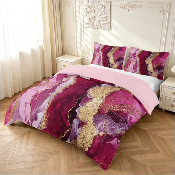 Erosebridal Rose Marble Stripe Gold Duvet Cover King,Modern Pink ...