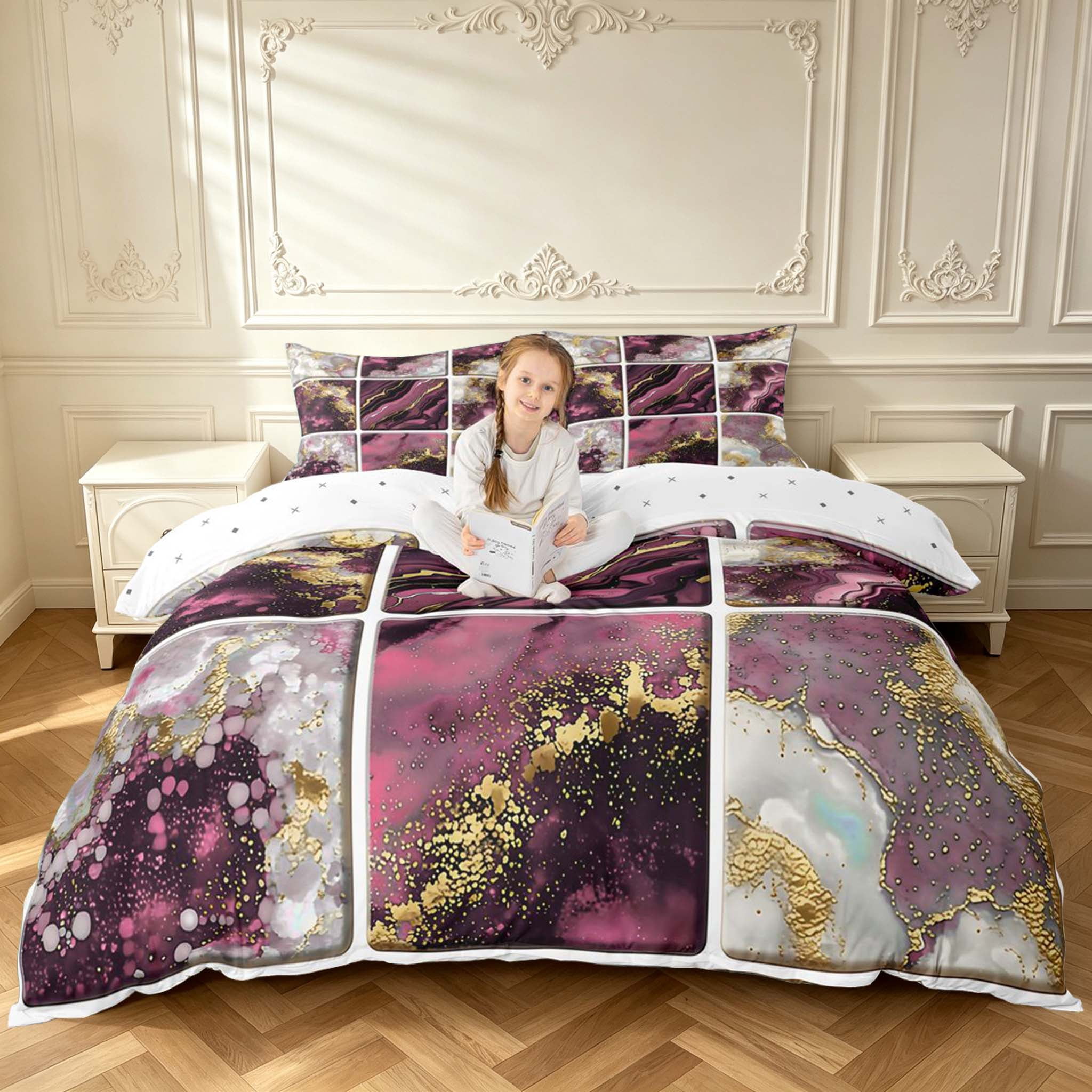 Goldish Roses Erosebridal Rose Pink Marble Bedding,Luxurious Fluid Marbling Golden ...