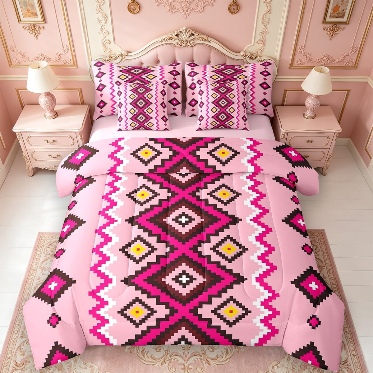 Erosebridal Rose Pixel Diamond 7-Piece King Bedding,Geometric Motif ...