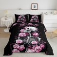 thumbnail image 1 of Erosebridal Rose Skull Comforter Set Full Size Pink Skeleton Floral Bedding Set for All Season Gothic Bones Rose Flower Decor Soft 1 Comforter + 2 Pillow Shams, 1 of 7
