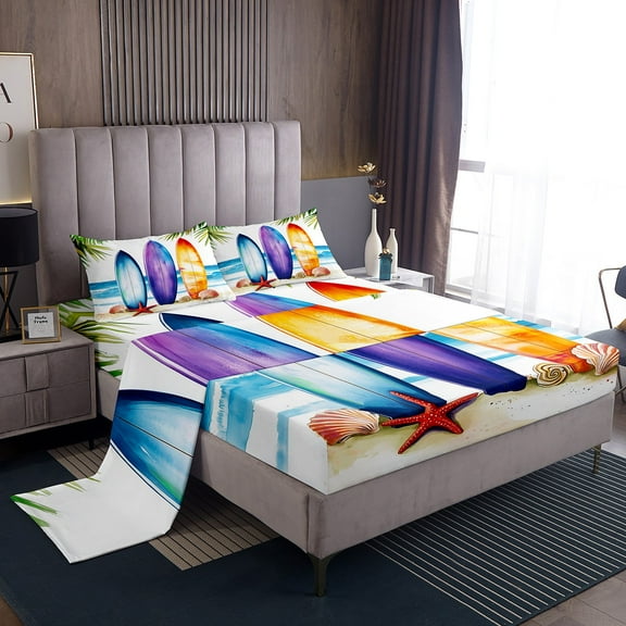 Erosebridal Marine Surfing Starfish Sheet Set Twin,Blue Purple Bedding Sets Twin Size,Ocean Decor,Breathable,3pcs
