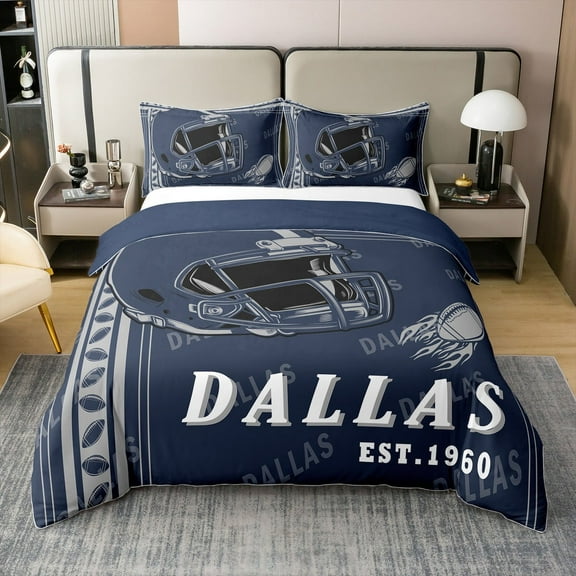 Erosebridal Rugby 100% Cotton Comforter Cover Full for Teens, American Football City Bedding Full Size, Sports Player Decor, Reversible（No Comforter）