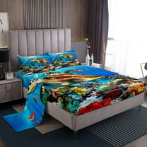 Erosebridal Sea Turtle Sheet Set Twin,Underwtaer World Bedding Sets Twin Size,Ocean Theme Decor,Breathable,3pcs