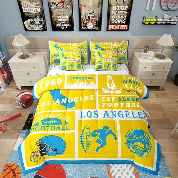 Erosebridal Rugby 7 Pieces Bedding Set Football King Comforter Set with Sheets Room Decor Sports Fan Bed in a Bag Ball Bed Set