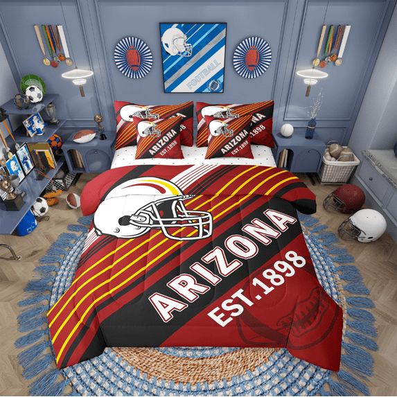 Erosebridal Rugby Bed in a Bag Full size,Stripes Sport Bed Set,Football Gaming Decor (Arizona),Reversible,Lightweight,7 Pieces