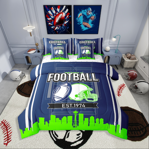 Erosebridal Rugby Bed in a Bag King size,Geometry Sport Bedding King Size,Football Gaming Decor,Reversible,Ultra Soft,7pcs