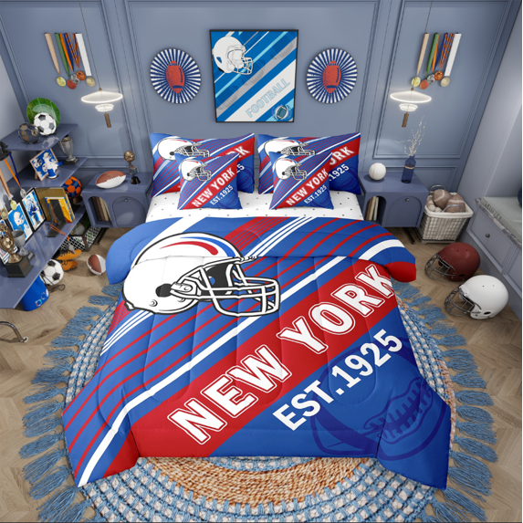 Erosebridal Rugby Bed in a Bag King size,Stripes Sport Bedding King Size,Football Gaming Decor (New York),Reversible,Ultra Soft,7pcs