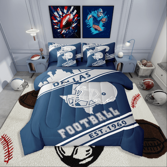 Erosebridal Rugby Bed in a Bag King size,Stripes Sport Bedding King Size,Football Gaming Decor,Reversible,Ultra Soft,7pcs