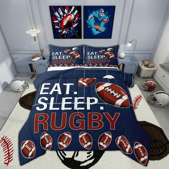 Erosebridal Rugby Bedding Full Comforter Set , American Football Duvet Insert, Reversible 3pcs