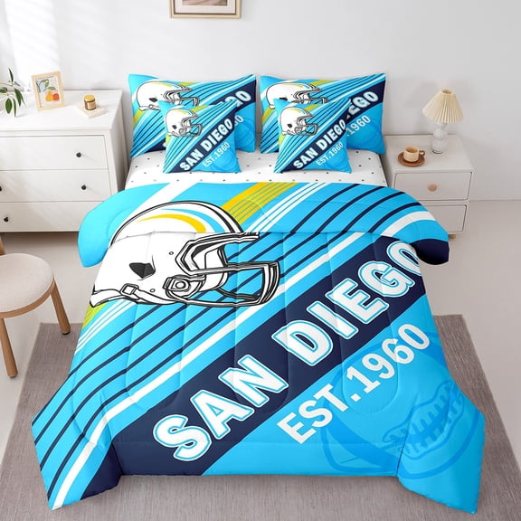 Erosebridal Rugby Bedding Sets Twin Size,Stripes Sport Comforter Sets with Sheets,Football Gaming Decor (San Diego),Reversible,Breathable,7-Piece