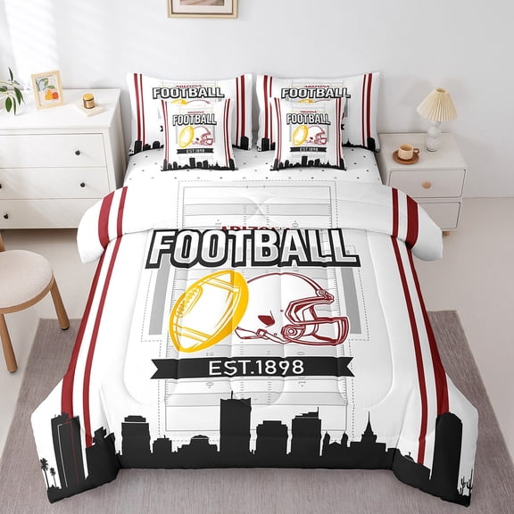 Erosebridal Rugby Bedding Sets Twin Size,Geometry Sport Comforter Sets with Sheets,Football Gaming Decor,Reversible,Breathable,7-Piece