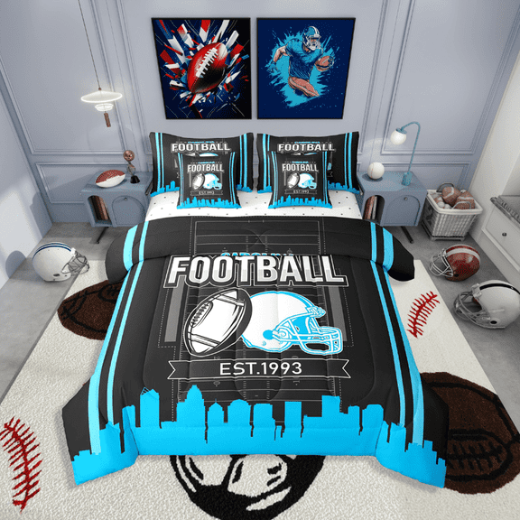 Erosebridal Rugby Bedding Sets Twin Size,Stripes Sport Comforter Sets with Sheets,Football Gaming Decor,Reversible,Breathable,7-Piece