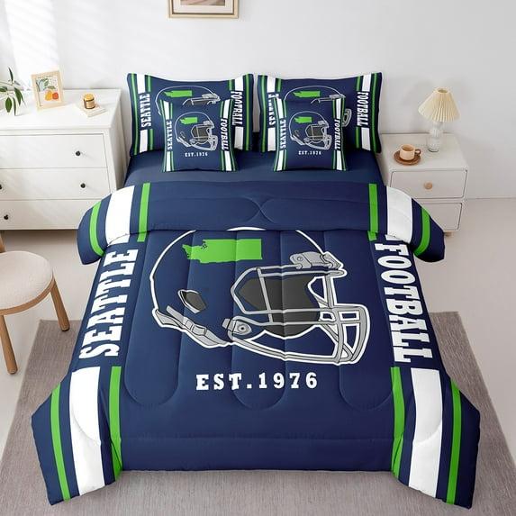 Erosebridal Rugby City Silhouette Bed in a Bag Queen Size,Sports Theme Bed Set,Seattle Bedding Queen Size For Teens,Ultra Soft Bedroom Decor Reversible,7 Pieces
