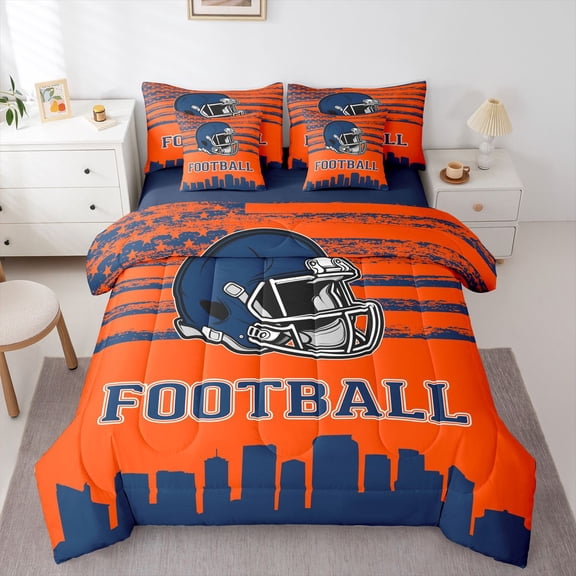 Erosebridal Rugby City Silhouette Bedding Sets Twin Size,Sports Theme Comforter Sets with Sheets,Denver Bed in a Bag Twin Size For Teens,Ultra Soft Bedroom Decor Reversible,7-Piece