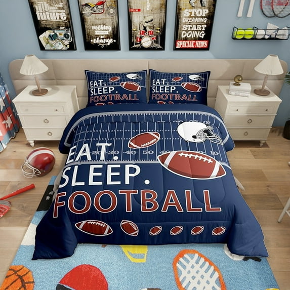 Erosebridal Rugby Comforter Set King Size Football Field Coverlet Set Decor Ball Games Comforter Microfiber Navy Blue Quilt Set Bedroom Bedclothes