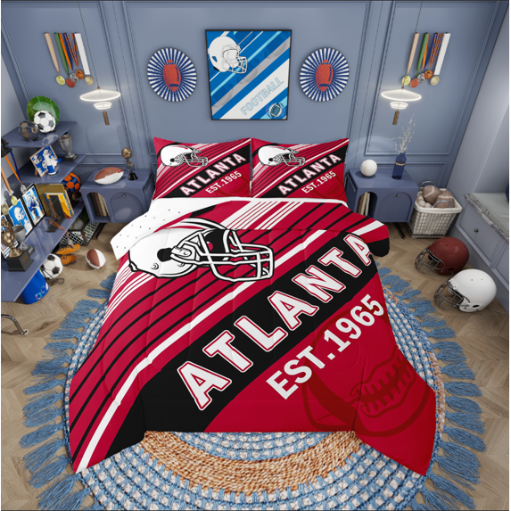 Erosebridal Rugby Comforter Sets Queen Size,Stripes Sport Bedding Queen Comforter Set,Football Gaming Decor (Atlanta),Reversible,Super Cozy,3-Piece