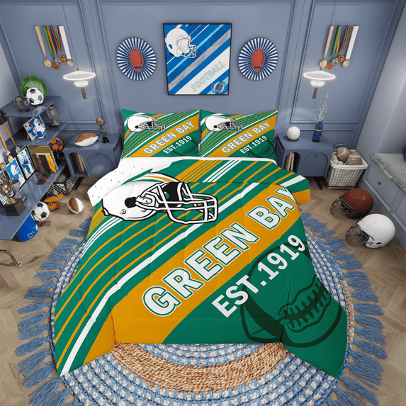 Erosebridal Rugby Comforter Sets,Stripes Sport Comforters & Duvets,Football Gaming Decor (Green Bay),Reversible,Breathable,2pcs