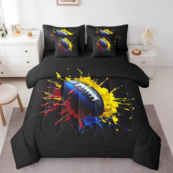 Erosebridal Rugby Football Bedding Queen Size,Abstract Gradient Bedding Sets Queen Size,Watercolor Art Decor,Reversible,Lightweight,7pcs