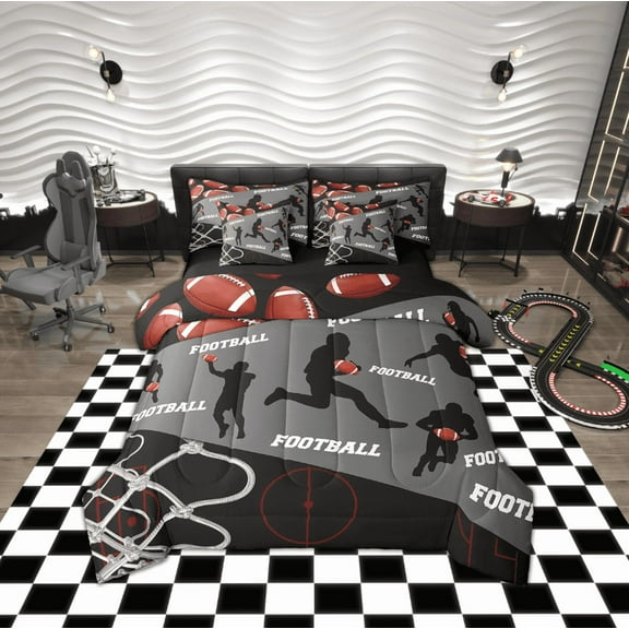 Erosebridal Rugby Print Bed in a Bag Twin size, American Football Bed Set, Soccer Decor, Reversible 7-Piece