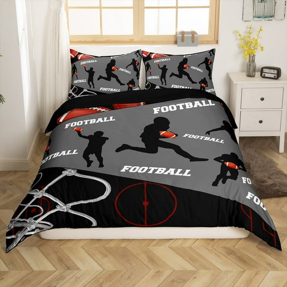 Erosebridal Rugby Print Duvet Cover Twin, American Football Bedding Sets Twin Size, Soccer Decor, Reversible 2-Piece(No Comforter)
