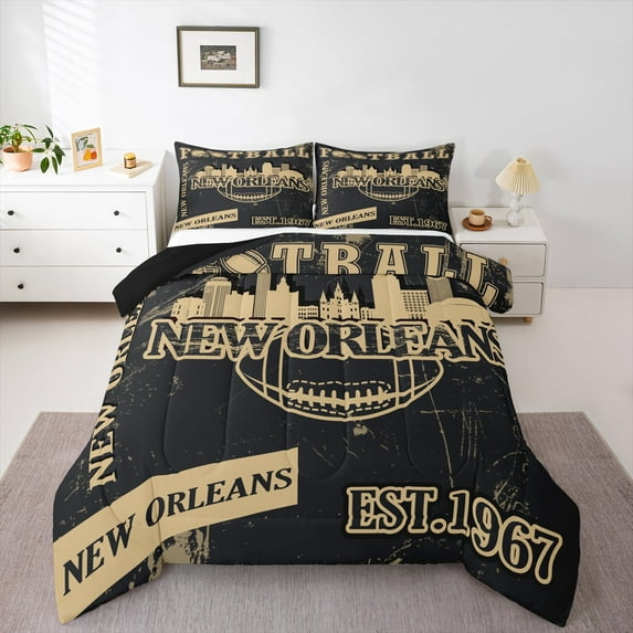 Erosebridal Rugby Sport Bedding King Comforter Set,Football City Silhouette Down Comforter,New Orleans Bedding Sets King with Comforter,Luxury Bedroom Decor Reversible,3 Pieces
