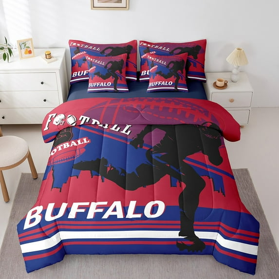 Erosebridal Rugby Sport Bedding Sets Full Size,Football City Comforter Sets with Sheets,Buffalo Silhouette Bed in a Bag Full Size,Luxury Bedroom Decor Reversible,7-Piece