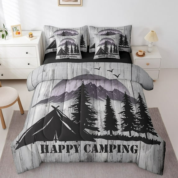 Erosebridal Rustic Adventure Bedding Sets Full Size, Camper Camping Comforter Sets with Sheets, Lodge Cabin Decor, Reversible 7pcs