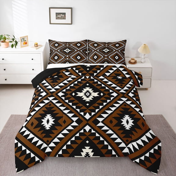 Erosebridal Rustic Aztec Comforter Set, Queen Size, Bohemian Geometric Bedding, Brown Black White, 3-Piece