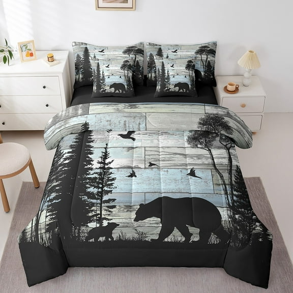 Erosebridal Rustic Bear Bed in a Bag Full size, Lodge Cabin Bed Set, Countryside Animal Reversible Bedding Full Size, Microfiber Room Decorative, 7pcs