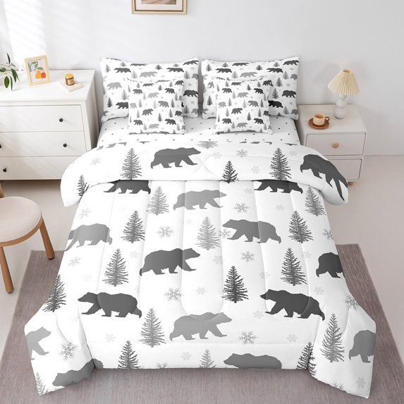 Erosebridal Rustic Bear Bedding Sets King Size, Cartoon Animal Comforter Sets with Sheets, Farmhouse Room Decor, Reversible