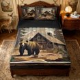 thumbnail image 1 of Erosebridal Rustic Bear Wildlife Zipper Full Size Comforter Sets with Fitted Sheet and 2 Pillowcases for Women Men, Western Wooden Cabin Print Zipper Bedding Set, Black Reversible, 4pcs, 1 of 7