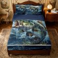 thumbnail image 1 of Erosebridal Rustic Blue Green Bass Fish Zipper Twin Comforter Sets with Fitted Sheet and 2 Pillowcases for Boys Men, Ocean Wave Print Zipper Bedding Set, Navy Reversible, 4-Piece, 1 of 7