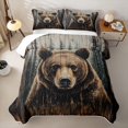 thumbnail image 1 of Erosebridal Rustic Brown Bear Twin Quilt Set for Boys Men, Wood Plank Forest Print Twin Coverlet Set, 2-Piece, 1 of 7