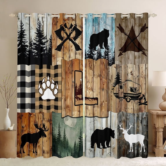 Erosebridal Rustic Cabin Camper Black Out Curtains,Rustic Farmhouse Buffalo Letter L Curtains Pack of 2 (42x63 Each) For Boys Kids