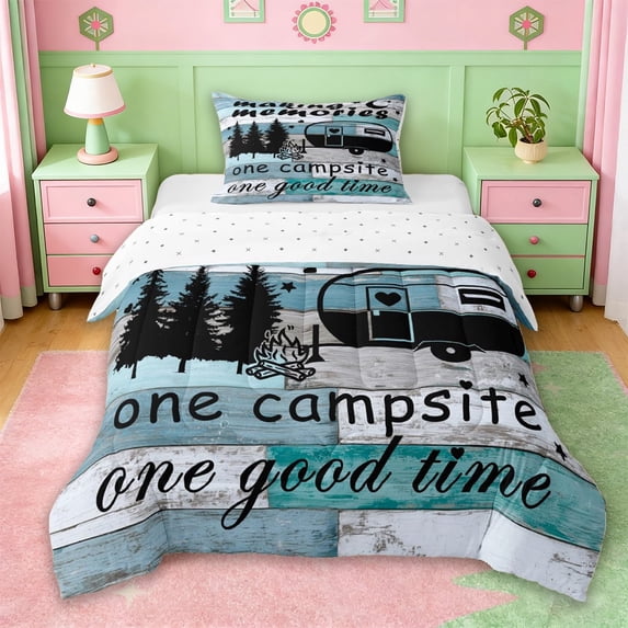 Erosebridal Rustic Cabin Camper Twin Comforter Sets,Camping Adventure Theme Bedding Set For Kids Boys,Reversible,2-Piece
