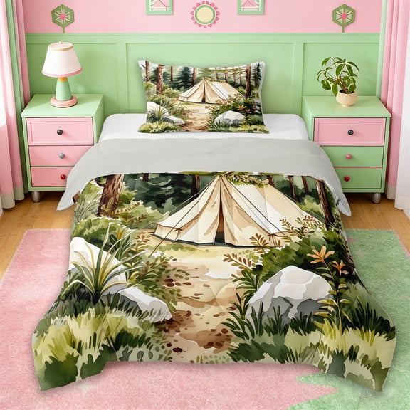 Erosebridal Rustic Cabin Camper Twin Comforter Sets,Country Camping Bedding Set For Kids,Reversible lightgray,2-Piece
