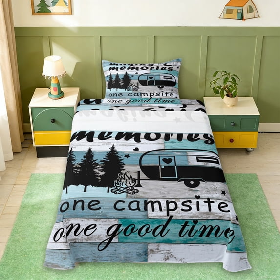 Erosebridal Rustic Cabin Camper Twin Sheet Sets,Camping Adventure Theme Bedding For Kids Boys 3-Piece