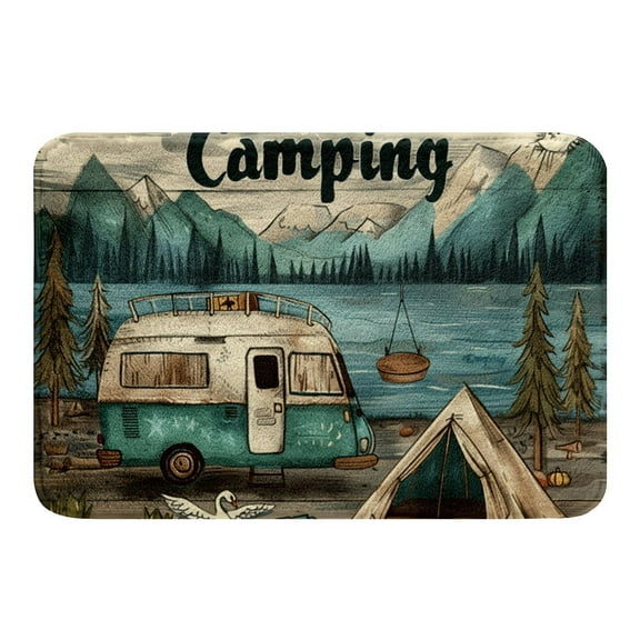 Erosebridal Rustic Camp Bathtub Mat 20x32, Happy Camping Bath Rug, RV Truck Decor, Non Slip