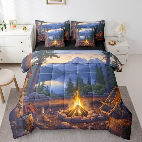 Erosebridal Rustic Camp Bed in a Bag Full size, Happy Camping Bed Set, Jungle Adventure Reversible Bedding Full Size, Super Cozy Room Decorative, 7pcs